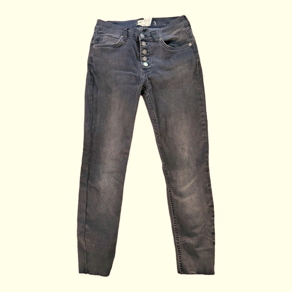 Free People High-Rise Stretch Cropped Skinny Jeans, Grey, Size 28
